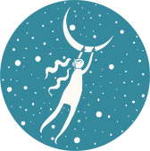 Encouraging Narratives moon girl teal white logo graphic